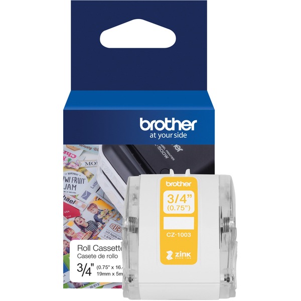 Brother Genuine CZ-1003 continuous length " (0.75") 19 mm wide x 16.4 ft. (5 m) long label roll featuring Zero Ink technology - 3/4" Width - Zero Ink (ZINK) - Paper - 1 Each - Water Resistant