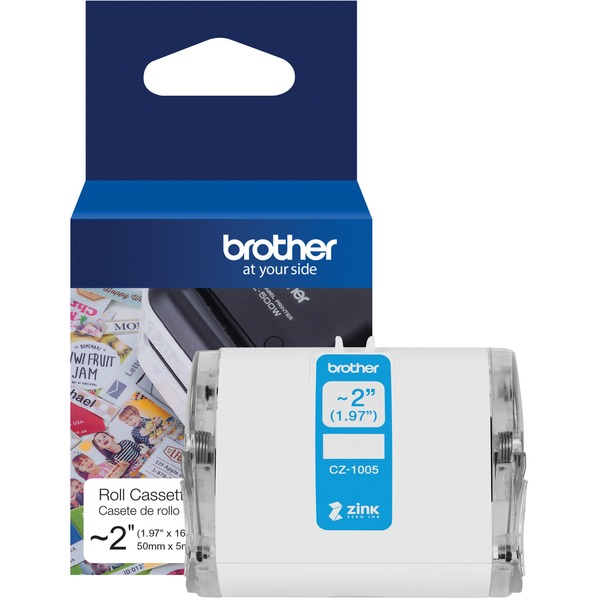 Brother Genuine CZ-1005 continuous length ~ 2 (1.97") 50 mm wide x 16.4 ft. (5 m) long label roll featuring ZINK® Zero Ink technology - 1 31/32" Width - Zero Ink (ZINK) - Paper - 1 Each - Water Resistant