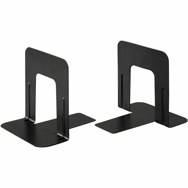 Business Source Heavy-gauge Steel Book Supports - 5.3" Height x 5" Width x 4.8" DepthDesktop - Non-skid Base, Scratch Resistant, Stain Resistant - Enamel - Black - Steel - 2 / Pair