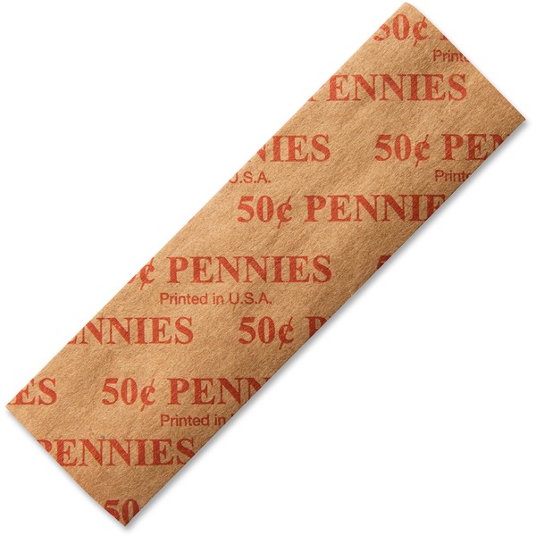 ICONEX Color-coded Flat Coin Wrappers - Total $0.50 in 1 Denomination - Color Coded, Sturdy - Kraft Paper - Red - 1000 / Pack