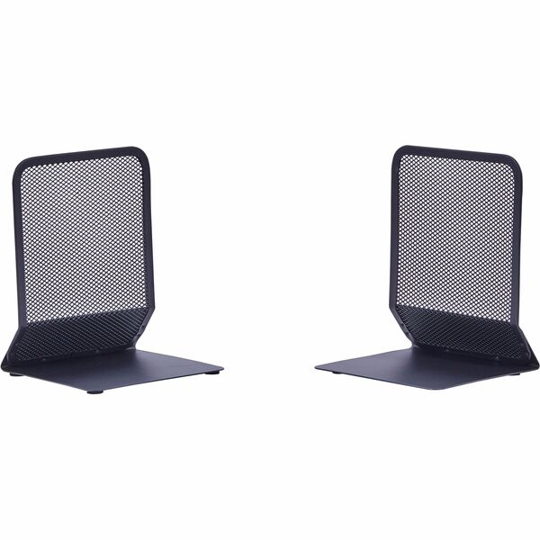 Lorell Mesh Bookends - 7" Height x 5.4" Width x 5.3" DepthDesktop - Sturdy - Black - Steel, Mesh - 1 / Pair