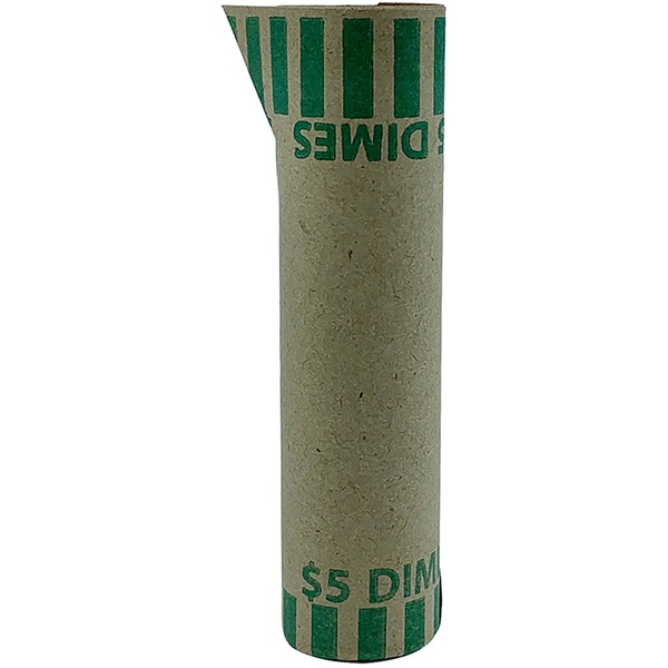PAP-R Tubular Coin Wrap - 10 Denomination - Durable, Burst Resistant, Crimped, Pre-formed - 57 lb Basis Weight - Paper - Green - 1000 / Box