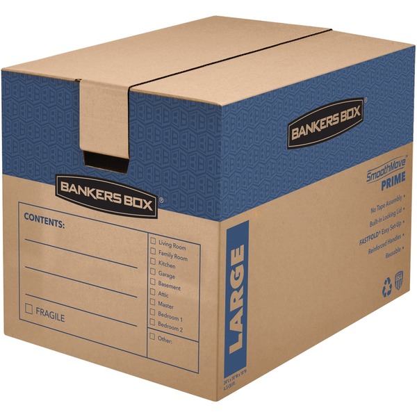SmoothMove™ Prime Moving Boxes, Large - Internal Dimensions: 18" Width x 24" Depth x 18" Height - External Dimensions: 18.3" Width x 25" Depth x 19" Height - Locking Tab, Lid Lock Closure - Cardboard - Kraft - Recycled - 6 / Carton