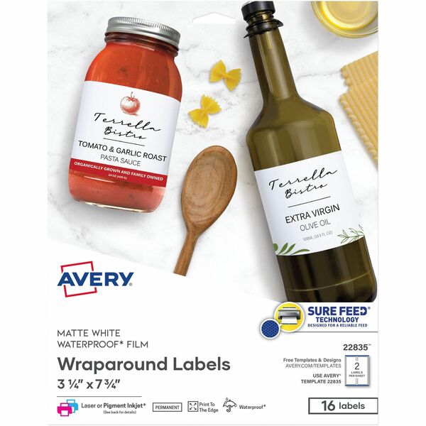 Avery® Durable Waterproof Labels, 3.25" x 7.75" , 16 Total - Waterproof - 3 1/4" Width x 7 3/4" Length - Permanent Adhesive - Rectangle - Laser, Inkjet - Matte White - Film - 2 / Sheet - 8 Total Sheets - 16 Total Label(s) - 5 - Water Resistant - Print-to-the Edge, Permanent Adhesive, Durable, Oil Resistant, Bleed Resistant, Customizable, Stick & Stay, Curl Resistant, Peeling Resistant