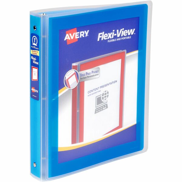 Avery® Flexi-View 3 Ring Binder, 1 Inch Round Rings, 1 Blue Binder - 1" Binder Capacity - Letter - 8 1/2" x 11" Sheet Size - 175 Sheet Capacity - Round Ring Fastener(s) - 1 Inside Back Pocket(s) - Polypropylene, Poly - Blue - Durable, Spine, Flexible, Pocket, Unpunched, Business Card Holder, PVC-free, Non-stick, Ink-transfer Resistant, Compact, Lightweight, ...