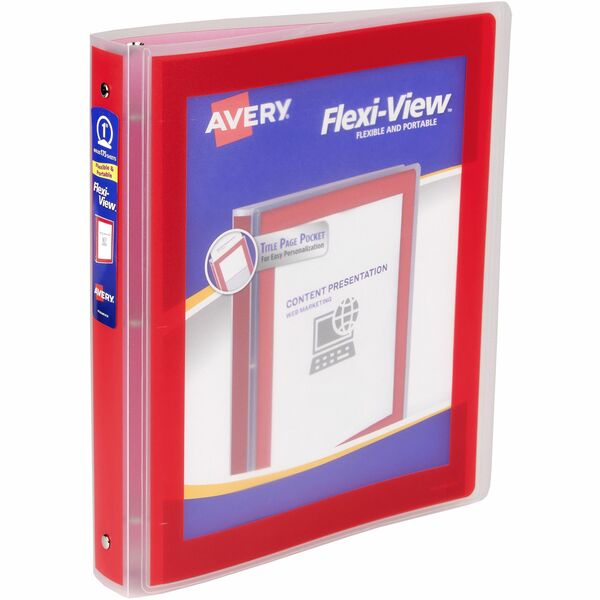 Avery® Flexi-View 3 Ring Binder, 1 Inch Round Rings, 1 Red Binder - 1" Binder Capacity - Letter - 8 1/2" x 11" Sheet Size - 175 Sheet Capacity - Round Ring Fastener(s) - 1 Inside Back Pocket(s) - Polypropylene, Poly - Red - Durable, Spine, Flexible, Pocket, Unpunched, Business Card Holder, PVC-free, Non-stick, Ink-transfer Resistant, Compact, Lightweight, ...