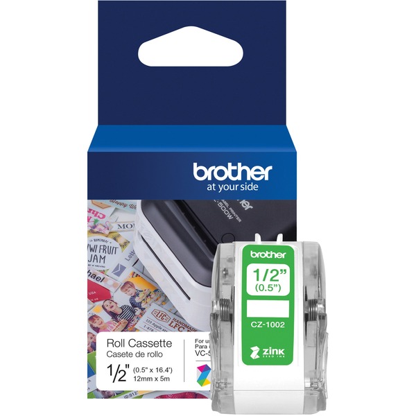 Brother Genuine CZ-1002 continuous length " (0.5") 12 mm wide x 16.4 ft. (5 m) long label roll featuring ZINK® Zero Ink technology - 1/2" Width - Zero Ink (ZINK) - Paper - 1 Each - Water Resistant