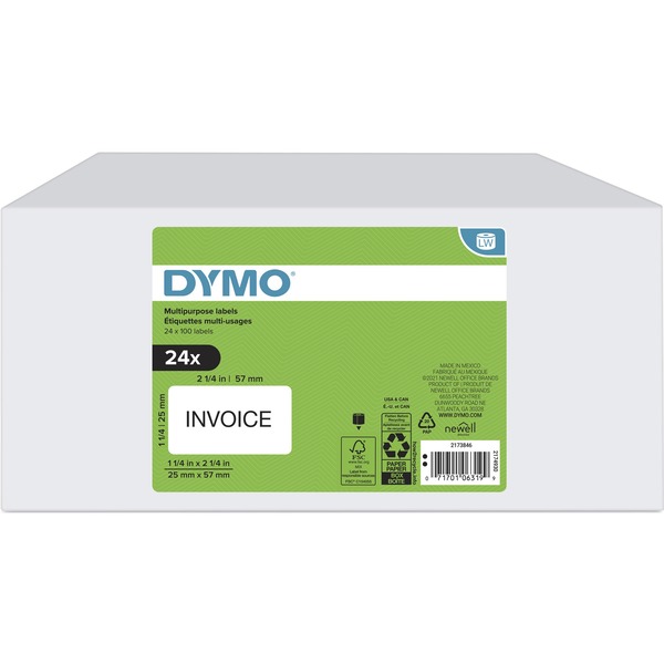 Dymo Multipurpose White Medium Labels - 45/64" Width x 2" Length - White - 1000 / Roll - 24 / Box