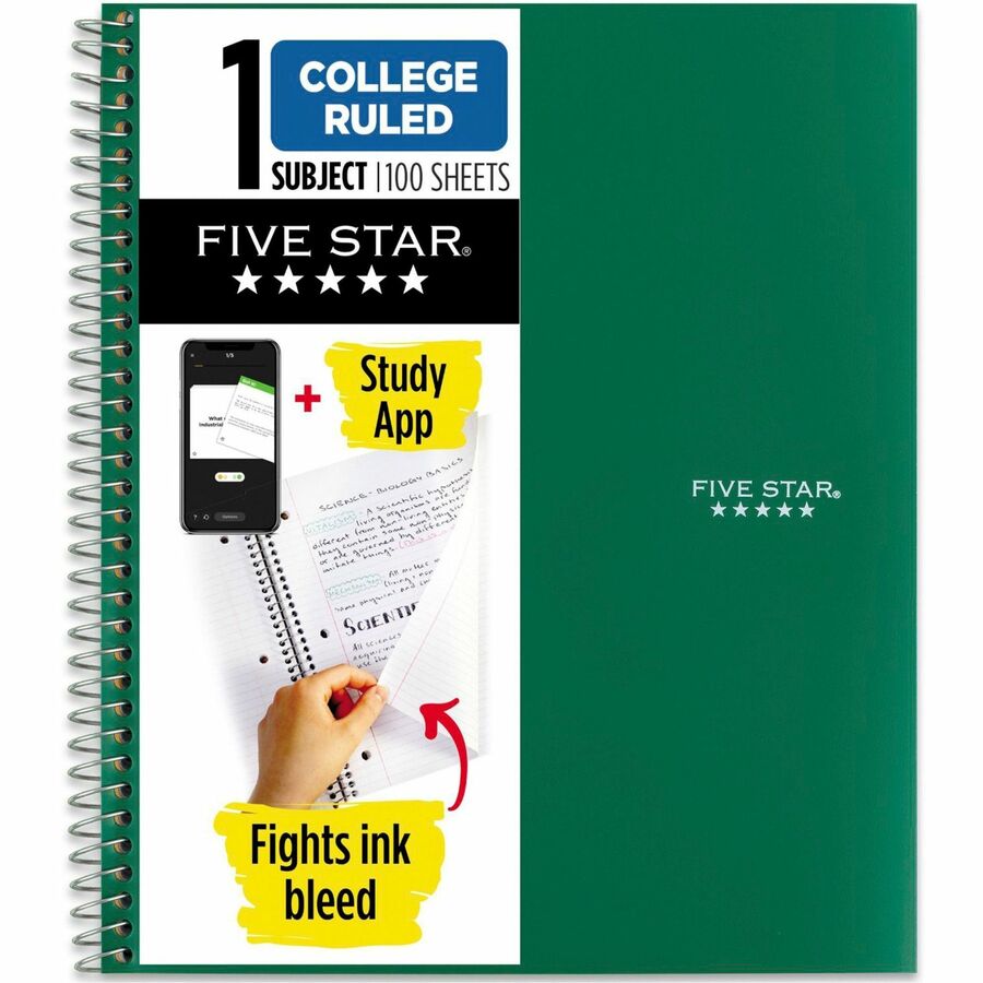 Five Star Wirebound Notebooks - 100 Sheets - Wire Bound - 11" x 8 1/2" - White Paper - Assorted Cover - Pocket, Stiff-back, Perforated, Pocket Divider, Heavyweight, Subject, Spiral Lock - 1 Each