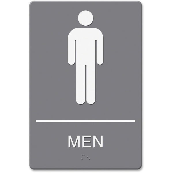 Headline Signs ADA MEN Restroom Sign - 1 Each - Men Print/Message - 6" Width9" Depth - Double Sided - Adhesive, Braille - Plastic - White, Gray