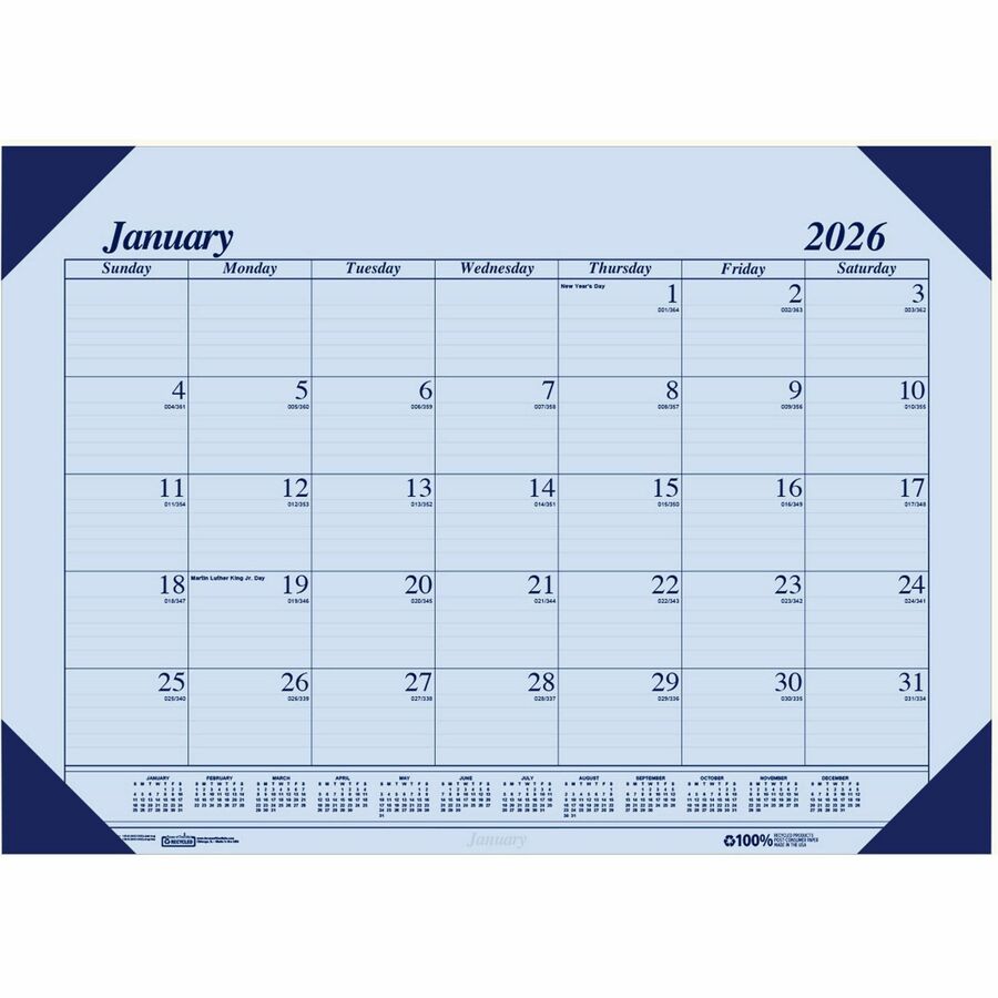 House of Doolittle Ecotones Compact Calendar Desk Pads - Julian Dates - Monthly - 1 Year - January 2024 - December 2024 - 1 Month Single Page Layout - 22" x 17" Sheet Size - 2.88" x 2.13" Block - Desk Pad - Orchid - Paper, Leatherette - 1 Each