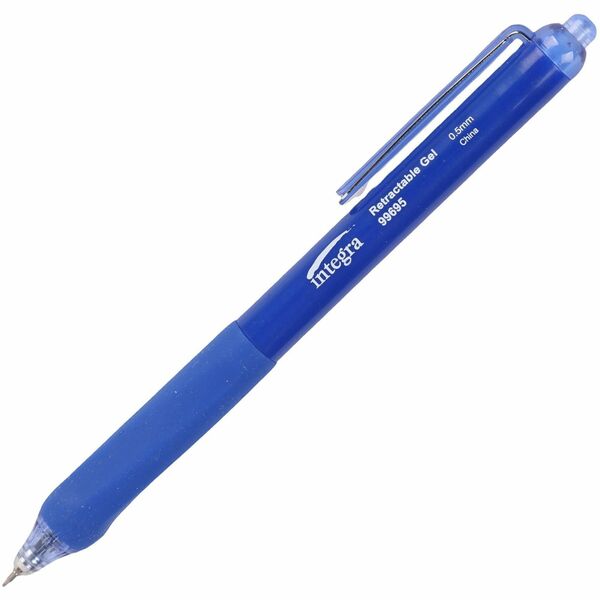 Integra Silent Retractable Gel Pens - 0.5 mm Pen Point Size - Retractable - Blue - 12 / Box
