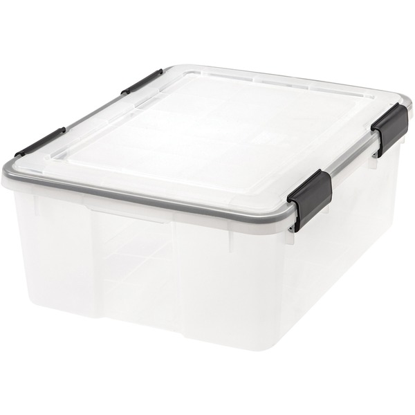 IRIS WeatherTight Heavy-duty Storage Tote - Internal Dimensions: 17" Length x 13.50" Width x 6.88" Height - External Dimensions: 19.7" Length x 15.8" Depth x 7.8" Height - 30 lb - 7.65 gal - Lid Lock Closure - Heavy Duty - Stackable - Plastic - Clear - For Craft Supplies, Clothes, Camping Equipment - 6 / Carton