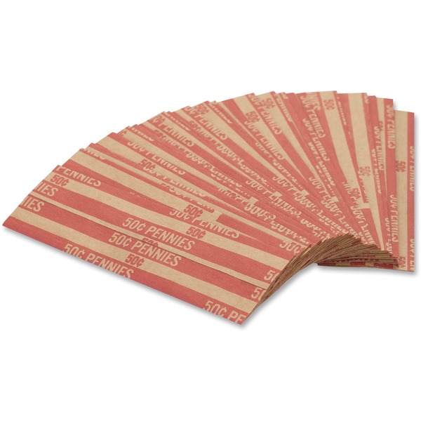 PAP-R Flat Coin Wrappers - Total $0.50 in 50 Coins of 1 Denomination - Heavy Duty - Paper - Red - 1000 / Box