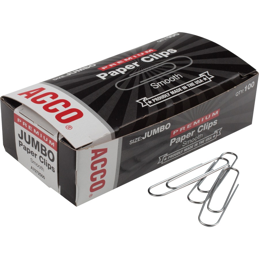 Wilson Jones Premium Jumbo Smooth Paper Clips - Jumbo - 2.3" Width - 1.88" Size Capacity - 20 Sheet Capacity - Corrosion Resistant, Galvanized, Long Lasting - 1000 / Pack - Silver - Metal
