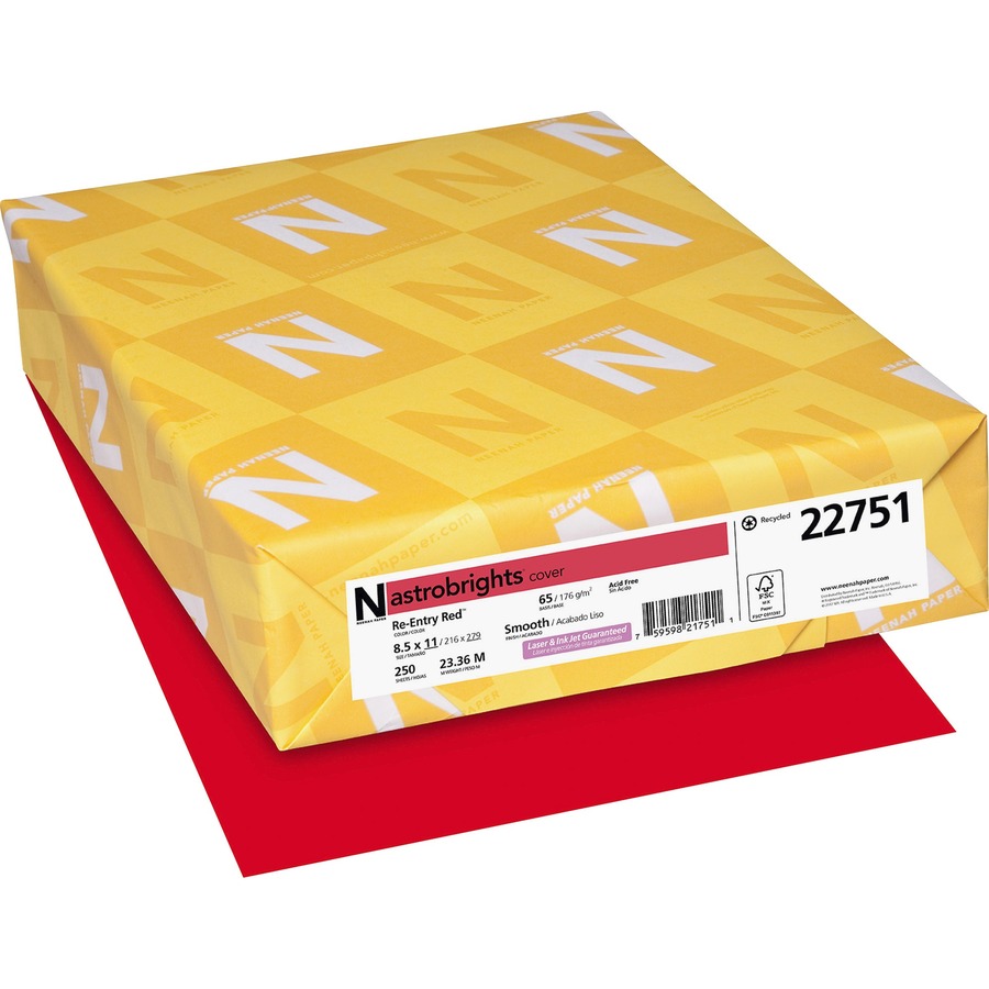 Astrobrights Color Card Stock - Re-Entry Red - Letter - 8 1/2" x 11" - 65 lb Basis Weight - Smooth - 250 / Pack - FSC, Green Seal - Acid-free, Lignin-free, Durable, Heavyweight