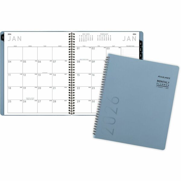 At-A-Glance Contemporary Monthly Planner - Large Size - Monthly - 12 Month - January 2024 - March 2025 - 2 Month Double Page Layout - 9" x 11" Sheet Size - Twin Wire - Slate Blue - Paper - Dated Planning Page, Bleed Resistant, Tabbed, Unruled Daily Block, Flexible Cover, Durable, Contact Sheet, Double-sided Pocket - 1 Each