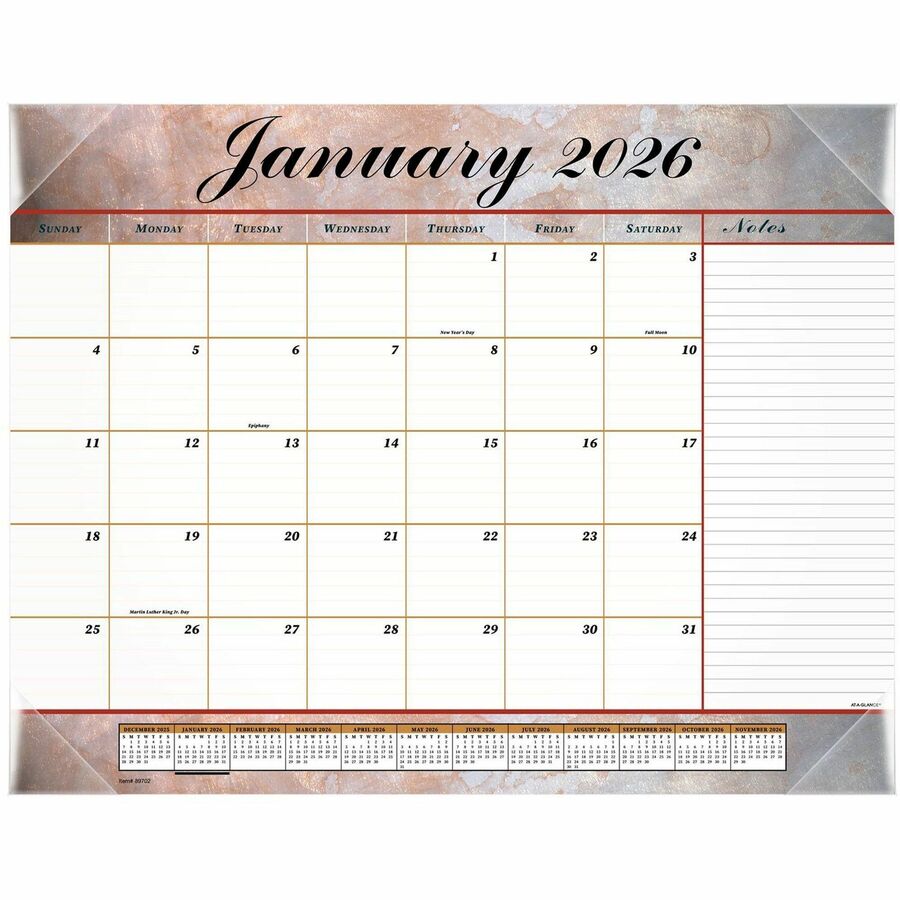 At-A-Glance Monthly Desk Pad - Julian Dates - Monthly - 12 Month - January 2024 - December 2024 - 1 Month Single Page Layout - 22" x 17" Sheet Size - 2.43" x 2.25" Block - Desk Pad - Rose, Gray, Burgundy - Poly, Paper - 1 Each