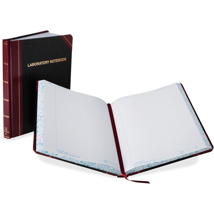 Boorum & Pease Boorum Laboratory Record Notebooks - 300 Sheets - Thread Sewn - 10 3/8" x 8 1/8" - White Paper - Black, Red Cover - Hard Cover, Acid-free, Water Proof, Ribbon Marker, Table of Contents Page - 1 Each