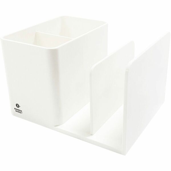 Business Source Multifunctional Pen Cup Organizer - 2 Compartment(s) - 3.8" Height x 6.1" Width x 4.7" Depth - Durable - White - ABS Plastic - 1 Each