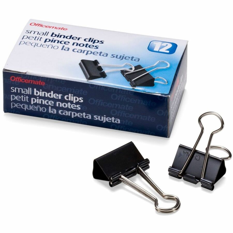 Officemate Binder Clips - Small - 0.8" Width - 0.37" Size Capacity - 12 / Box - Black