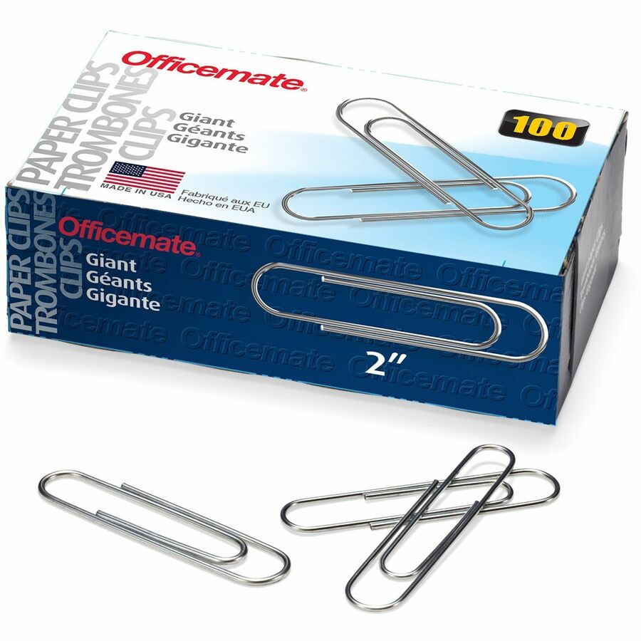 Officemate Giant Paper Clips - Jumbo - 2" Length x 0.5" Width - 1000 / Pack - Silver - Steel