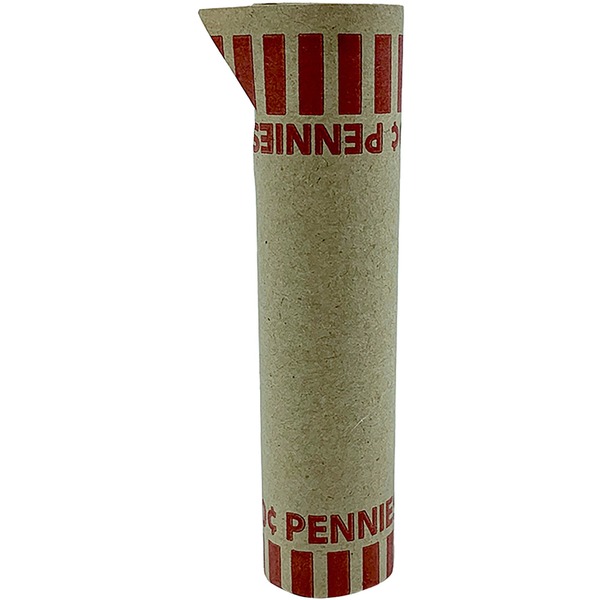 PAP-R Tubular Coin Wrappers - Total $0.50 in 50 Coins of 1 Denomination - Heavy Duty, Burst Resistant - Kraft - Red - 1000 / Box