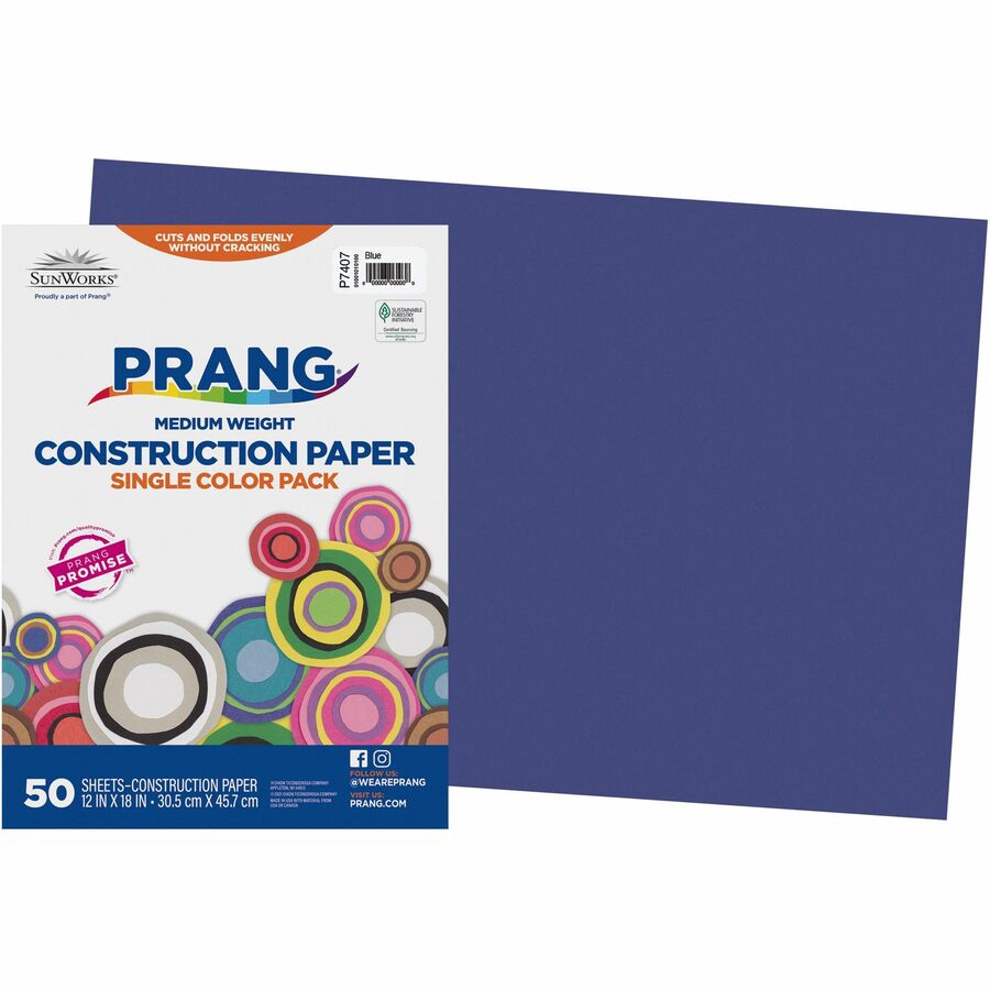 Prang Construction Paper - Multipurpose - 0.50"Height x 12"Width x 18"Length - 50 / Pack - Blue