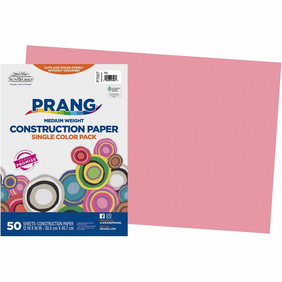Prang Construction Paper - Multipurpose - 0.50"Height x 12"Width x 18"Length - 50 / Pack - Pink