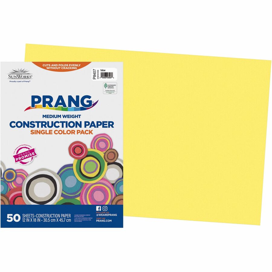 Prang Construction Paper - Multipurpose - 0.50"Height x 12"Width x 18"Length - 50 / Pack - Yellow