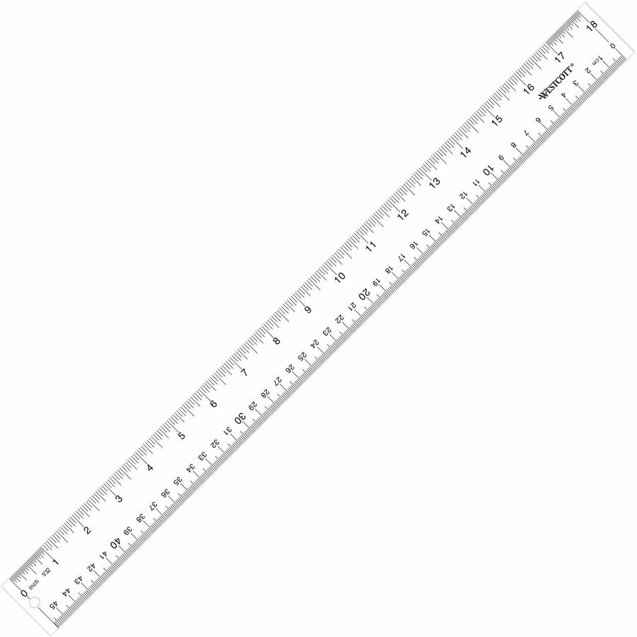 Westcott See-Through Acrylic Rulers - 18" Length 1" Width - 1/16 Graduations - Imperial, Metric Measuring System - Acrylic - 1 Each - Clear