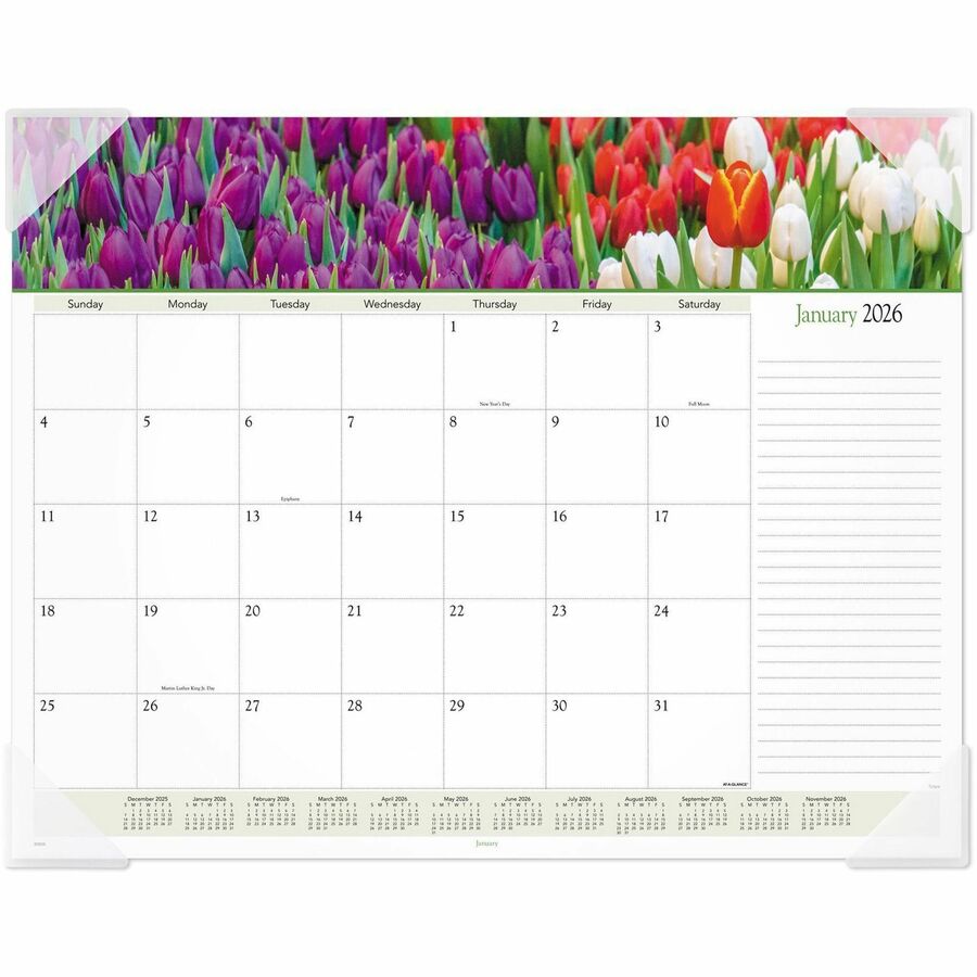 At-A-Glance Panoramic Floral Image Monthly Desk Pad - Julian Dates - Monthly - 12 Month - January 2024 - December 2024 - 1 Month Single Page Layout - 22" x 17" Sheet Size - 2.13" x 2.25" Block - Desk Pad - Poly, Paper - 1 Each