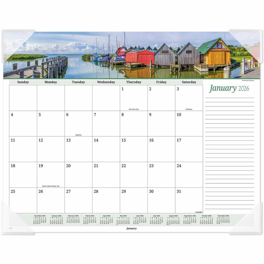 At-A-Glance Panoramic Seascape Scene Monthly Desk Pad - Julian Dates - Monthly - 12 Month - January 2024 - December 2024 - 1 Month Single Page Layout - 22" x 17" Sheet Size - 2.25" x 2.13" Block - Desktop - Poly, Paper - 1 Each