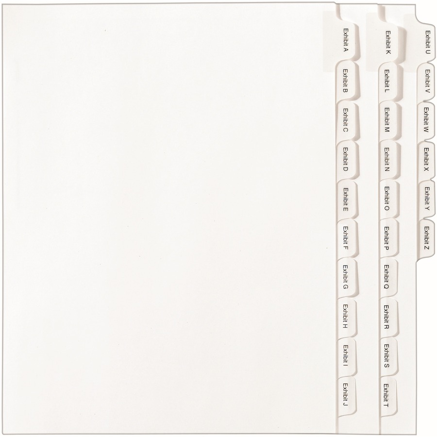 Avery® Allstate Style EXHIBIT Tab Legal Dividers - 1 x Divider(s) - Side Tab(s) - EXHIBIT A-Z - 25 Tab(s)/Set - 8.5" Divider Width x 11" Divider Length - Letter - 8.50" Width x 11" Length - White Paper Divider - White Tab(s) - 1