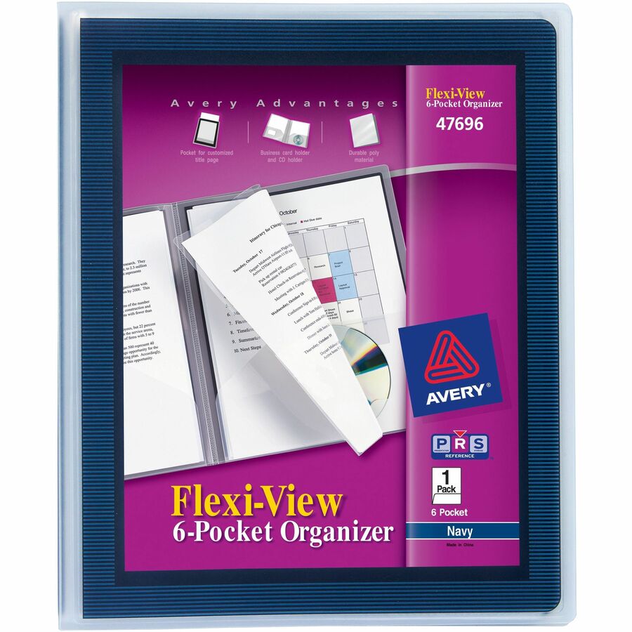 Avery® Flexi-View Letter Pocket Folder - 8 1/2" x 11" - 150 Sheet Capacity - 6 Internal Pocket(s) - Polypropylene - Navy Blue - 1 Each