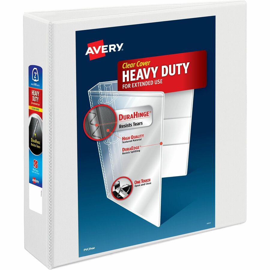 Avery® Heavy-Duty View 3 Ring Binder - 2" Binder Capacity - Letter - 8 1/2" x 11" Sheet Size - 540 Sheet Capacity - 3 x Ring Fastener(s) - 4 Pocket(s) - Polypropylene - Recycled - Pocket, Heavy Duty, One Touch Ring, Long Lasting, Tear Resistant, Split Resistant, Locking Ring - 1 Each
