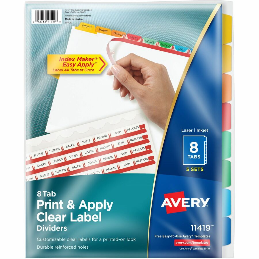 Avery® Index Maker Index Divider - 40 x Divider(s) - 8 - 8 Tab(s)/Set - 8.5" Divider Width x 11" Divider Length - 3 Hole Punched - White Paper Divider - Multicolor Paper Tab(s) - 5 / Set