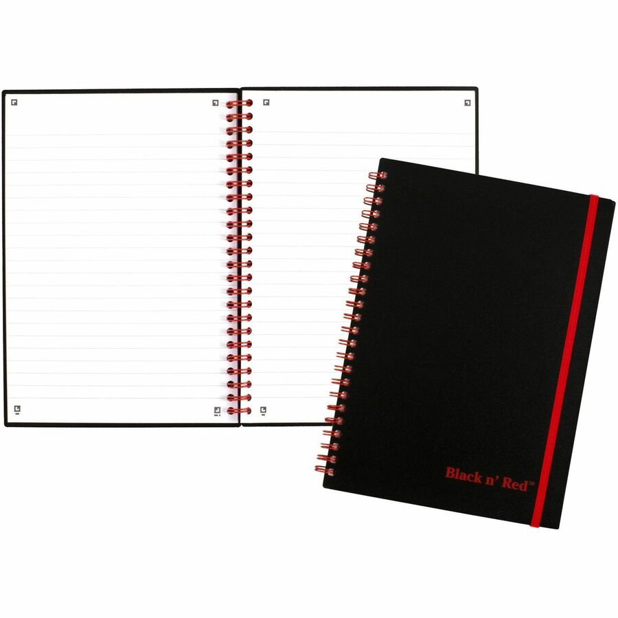 Black n' Red Polypropylene Notebook - Letter - 70 Sheets - Double Wire Spiral - Ruled Margin - 24 lb Basis Weight - Letter - 8 1/2" x 11" - White Paper - Red Binder - BlackPolypropylene Cover - Wipe-clean Cover, Micro Perforated, Strap - 1 Each