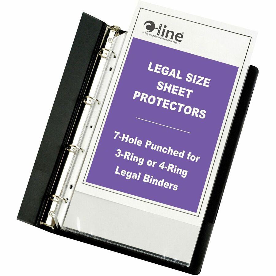 C-Line Heavyweight Poly Sheet Protectors - Legal Size, 7-Hole Punched for 3-Ring or 4-Ring Binders, Clear, Top Loading, 14 x 8-1/2, 50/BX, 62047