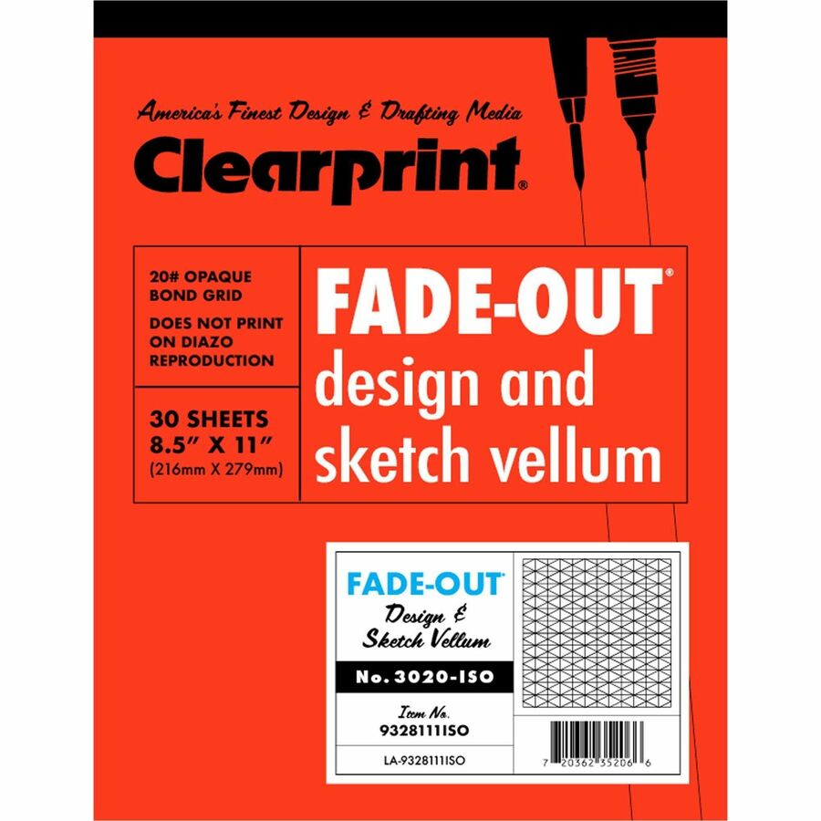 Clearprint Isometric Grid Paper Pad - Letter - 30 Sheets - 20 lb Basis Weight - Letter - 8 1/2" x 11" - White Paper - 1 / Pad