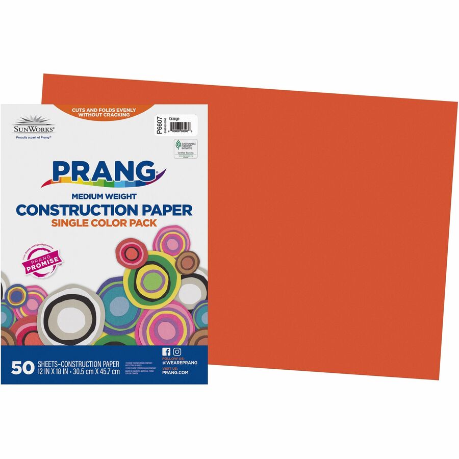 Prang Construction Paper - Multipurpose - 0.50"Height x 12"Width x 18"Length - 50 / Pack - Orange