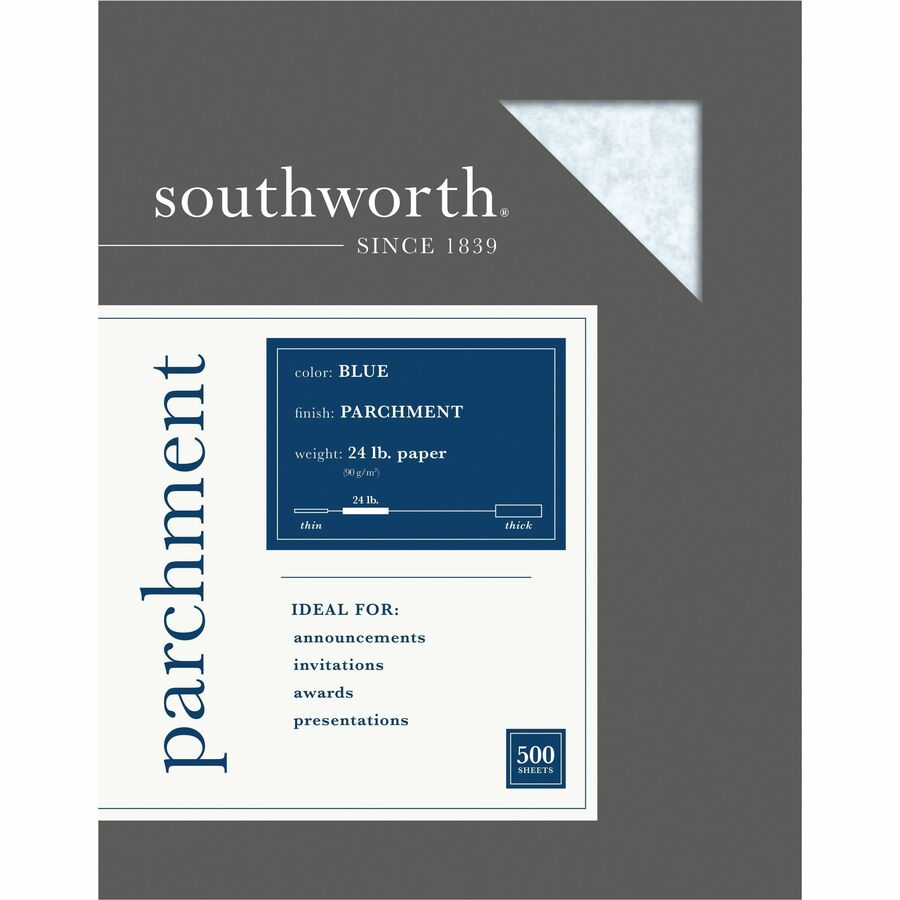 Southworth Parchment Specialty Paper - Blue - Letter - 8 1/2" x 11" - 24 lb Basis Weight - Parchment - 500 / Box - Acid-free, Lignin-free