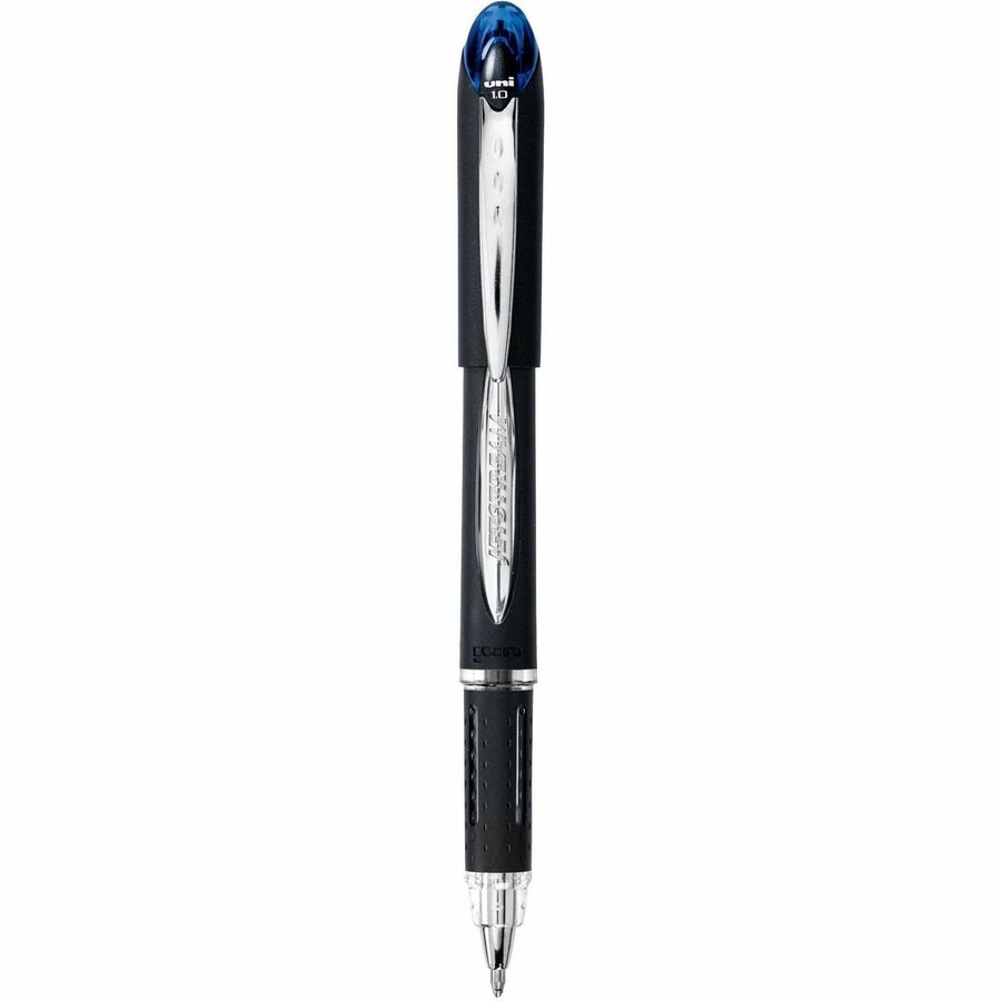 uni® Jetstream Ballpoint Pens - Medium Pen Point - 1 mm Pen Point Size - Blue Pigment-based Ink - Black Stainless Steel Barrel - 1 Dozen