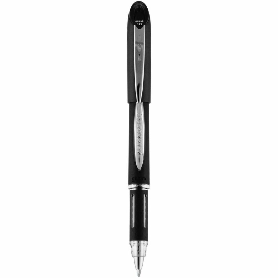 uni® Jetstream Ballpoint Pens - Medium Pen Point - 1 mm Pen Point Size - Refillable - Black Pigment-based Ink - Black Stainless Steel Barrel - 1 Dozen