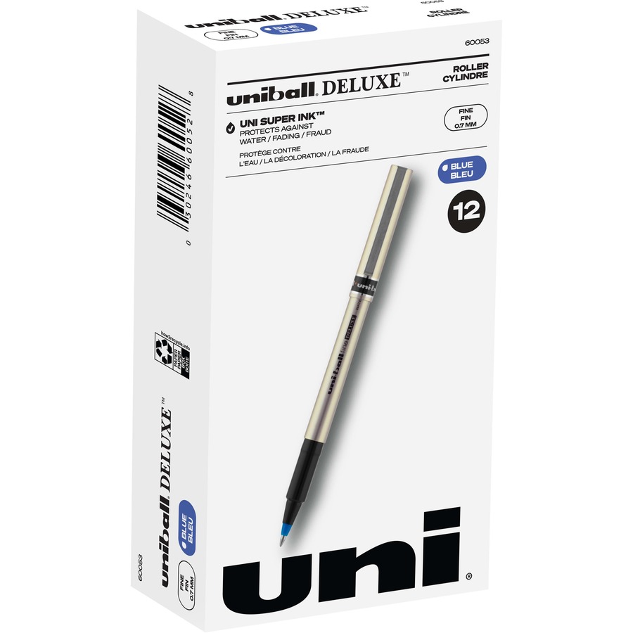 uniball™ Deluxe Rollerball Pens - Fine Pen Point - 0.7 mm Pen Point Size - Blue - Champagne Barrel - 1 Dozen