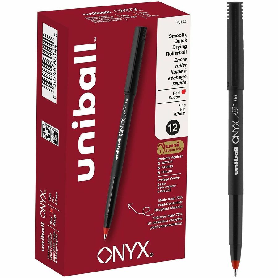 uniball™ Onyx Rollerball Pens - Fine Pen Point - 0.7 mm Pen Point Size - Red - Metal Tip - 1 Dozen