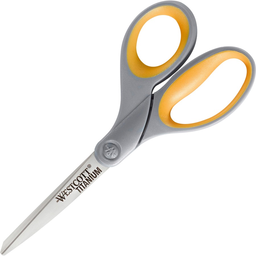 Westcott High Performance Titanium Bonded Scissors - 3.50" Cutting Length - 8" Overall Length - Straight-left/right - Titanium - Straight Tip - Gray/Yellow - 1 Each