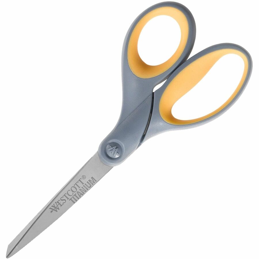 Westcott High Performance Titanium Bonded Scissors - 3" Cutting Length - 7" Overall Length - Straight-left/right - Titanium - Straight Tip - Gray/Yellow - 1 Each