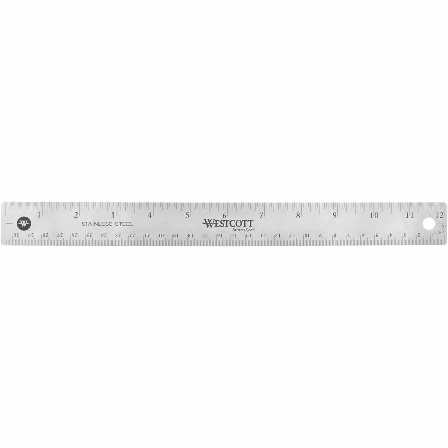Westcott Stainless Steel Rulers - 12" Length 1" Width - 1/16, 1/32 Graduations - Metric, Imperial Measuring System - Stainless Steel - 1 Each - Stainless Steel