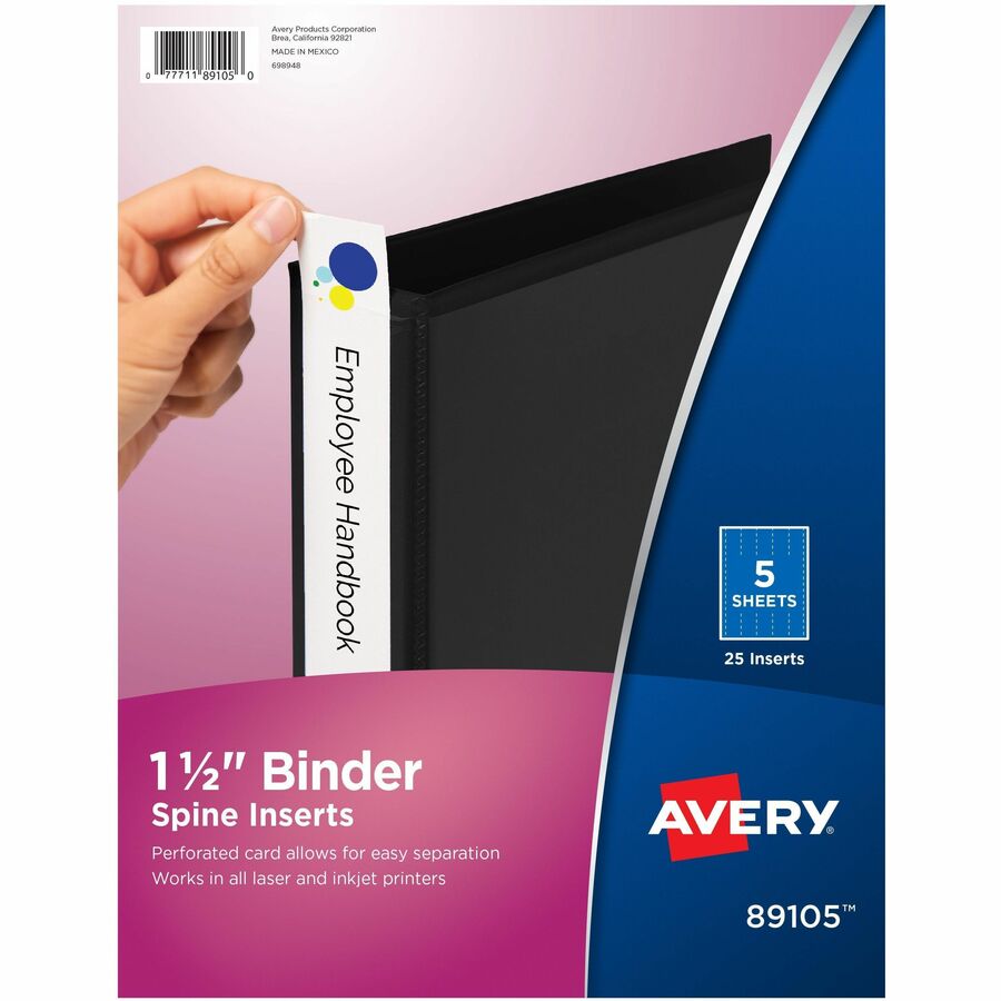 Avery(R) Binder Spine Inserts, 1-1/2 Inch Binders, 25 Inserts (89105) - Avery(R) Binder Spine Inserts, For 1-1/2 Inch Ring Binders with 1.4" Spine Width, 25 Cardstock View Binder Spine ID Inserts (89105)